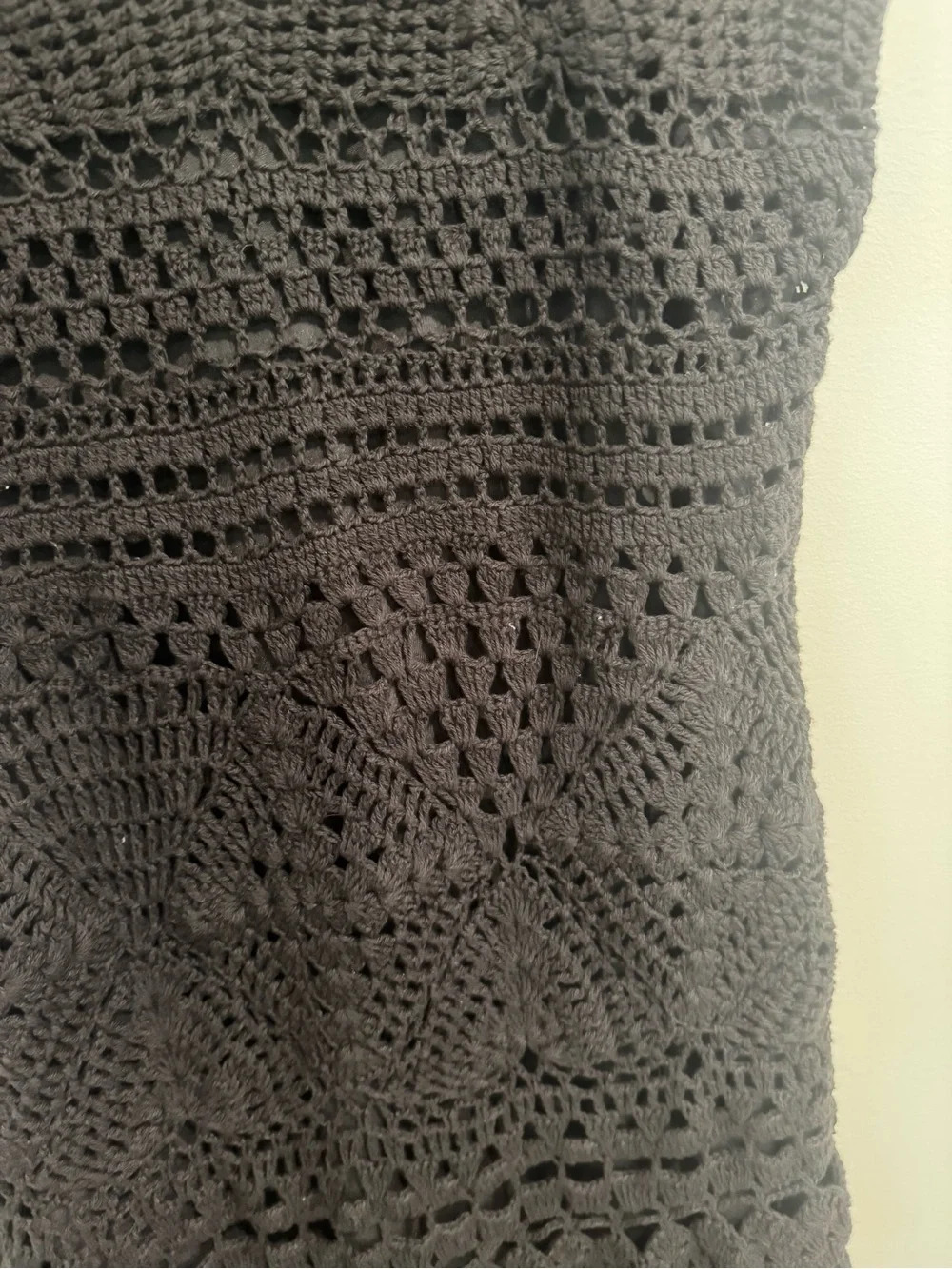 Lucky Brand Black Diamond Crochet V-Neck Mini Dress Cottagecore Boho Luxe Size M
